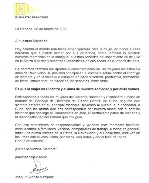 Imagen relacionada con la noticia :El ministro presidente Joaquín Alonso Vázquez envía felicitaciones por el Día Internacional de la Mujer